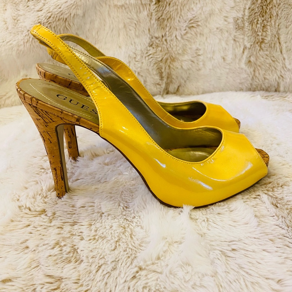 GUESS “Merri” Yellow Peep Toe Slingback Heels